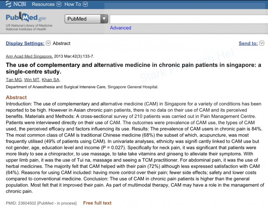 PubMed KAM Komplementär Alternativ Medicin Kronisk Smärta